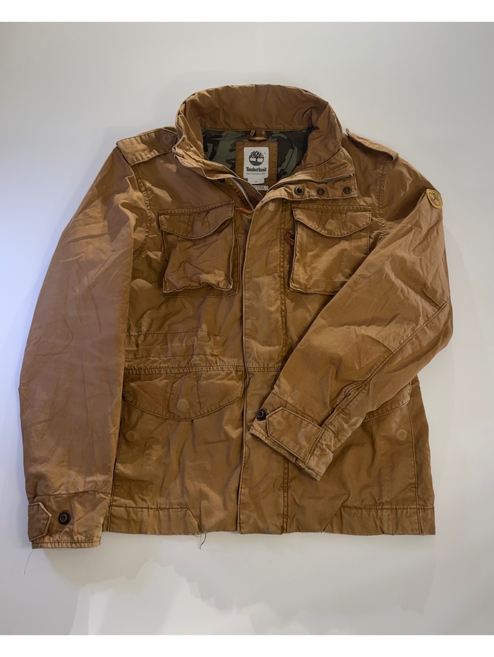 Timberland Brown Field Jacket Camo Lined Mens Small